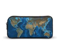 Eekstdbn Trousse à crayons motif carte du monde - Organiseur de papeterie de bureau simple et robuste - Fermeture éclair - Portable - Sac multifonction pour le bureau et les voyages