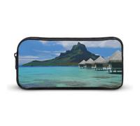 Eekstdbn Trousse à crayons Tahiti Beach - Organiseur de papeterie de bureau - Fermeture éclair - Portable - Sac multifonction pour le bureau et les voyages