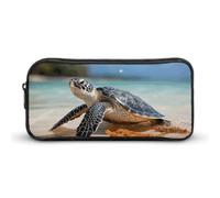 Eekstdbn Trousse à crayons tortue de mer sur la plage - Organiseur de papeterie de bureau simple et robuste - Fermeture éclair - Portable - Sac multifonction pour le bureau et les voyages