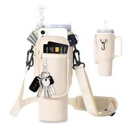 EEPLUYTY Sac pour Coupe Stanley De 1,2 l/40 Oz, Stanley Cup Sac d'Accessoires, Porte-Clés, Mousqueton Et Bandoulière Réglable (Modern, Blanc cassé)
