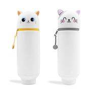 EEPLUYTY Trousse Silicone Kawaii 2-en-1, Fermeture Éclair en Silicone, Étui École Verticale, Crayons de Dessin Animé