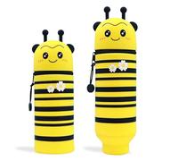 EEPLUYTY Trousse Silicone Verticale, Kawaii Étui École 2 en 1 en Silicone Souple, Fermeture Éclair en Silicone, Jolie Trousse à Crayons de Dessin animé, Plusieurs Couleurs Et Styles (Abeille)