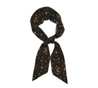 eeprty Foulard tendance en satin avec impression plumes de paon dorées pour femme, écharpe légère et gracieuse en soie pour le travail, les voyages, l'extérieur, Noir , taille unique