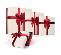 Eerbaier Boîtes cadeaux avec couvercles, 4 boîtes pour cadeau, boîtes cadeaux de luxe pour cadeaux, les anniversaires, les mariages, etc. (rouge/crème)