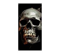 Eerie Couverture de porte effrayante en forme de tête de mort pour le printemps et l'été - Panneau de porche à suspendre - Décoration saisonnière pour porte d'entrée et porche