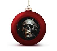 Eerie Lot de 4 boules de Noël effrayantes à suspendre en forme de tête de mort pour sapin de Noël Rouge 4 cm