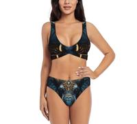 Eerie Maillot de bain deux pièces pour femme avec col en V et imprimé éléphant, Noir/blanc, M
