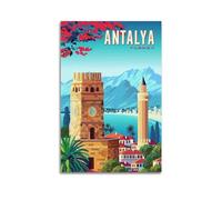 EERS Affiches de voyage vintage et d'Antalya, Turquie, poster décoratif sur toile, affiches murales et image d'art moderne pour chambre à coucher (50 x 75 cm)