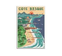 EERS Poster de voyage vintage Cote Basque - Pays basque - Espagne - Impression sur toile murale moderne pour chambre à coucher - 30 x 45 cm