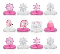 Eersida Lot de 12 centres de table en forme de flocon de neige en nid d'abeille - Décoration de Noël - Décoration de Noël - Motif : « Baby It's Cold Outside » - Argenté - Pour fête d'anniversaire et d'hiver