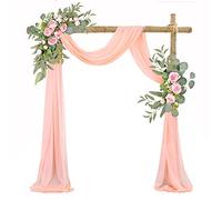 EESLL Kit de fleurs artificielles pour arche de mariage (lot de 3), 2 guirlandes de roses blanches avec 1 rideau blanc transparent pour décoration