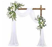 EESLL Kit de fleurs artificielles pour arche de mariage (lot de 3), 2 guirlandes de roses blanches avec 1 rideau blanc transparent pour décoration