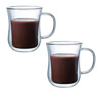 EESLL , Lot de 2 tasses à café en verre à double paroi avec poignée isolée, tasses à café en verre borosilicate transparent, tasses à expresso en verre pour latte, thé