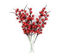 EESLL Lot de 30 tiges de baies rouges artificielles, 25,4 cm, branches de houx de Noël, branches de baies rouges pour sapin de Noël, décorations florales