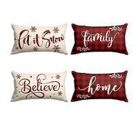 EESLL Lot de 4 housses de coussin décoratives à carreaux de buffle et de Noël de style rustique pour canapé, sofa et lit, 30 x 50 cm