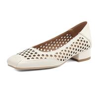 Eestfy Ballerines Femme Cuir Perforé Bout Carré Talon Bas Bloc Escarpins pour Travail Mariage Marche Quotidienne,Beige,34 EU