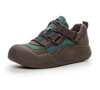 Eestfy Baskets Plateforme Femme Cuir à Contraste de Couleurs avec Semelle Épaisse Chaussures Sportives Lacets Sneakers de Marche Décontractées pour Printemps,Vert,35 EU