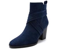 Eestfy Bottes Cheville Femme Chunky Talon Haut Bout Pointu Bottes Chelsea avec Fermeture Éclair Latérale Suède Anti Dérapant Casual Robe Chaussures pour Bureau & Fête Rue,Bleu,43 EU