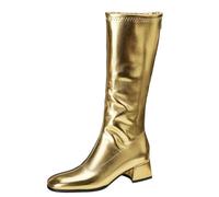 Eestfy Bottes de Danse Montantes pour Femmes en Or, Argent ou métal, Talon Bas, Chaussures de scène pour Costume et Spectacle,d'or,36 EU