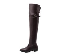 Eestfy Bottes en Cuir Femme Au Dessus du Genou Talon Bloc Fermeture Éclair Latérale Bottes Mode Hiver Décontractées pour Marche Extérieure Voyage Tenue Urbaine,Marron,46 EU