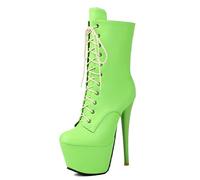 Eestfy Bottes Robe à Plateforme en Cuir Verni Femme Lacets Bottes Courtes Cheville à Talons Hauts Aiguille avec Fermeture Latérale pour Défilé de Mode et Tenue de Club,Vert,44 EU