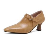 Eestfy Bottes Vintage À Cheville pour Femmes À Bout Pointu Talon en Forme De Gobelet Talon Haut Chaussures Habillées pour LAutomne Et Le Printemps Cocktail Faux Daim Cuir Bottines,Jaune,38 EU