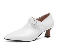 Eestfy Bottes Vintage À Cheville pour Femmes À Bout Pointu Talon en Forme De Gobelet Talon Haut Chaussures Habillées pour LAutomne Et Le Printemps Cocktail Faux Daim Cuir Bottines,Blanc,43 EU