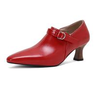 Eestfy Bottes Vintage À Cheville pour Femmes À Bout Pointu Talon en Forme De Gobelet Talon Haut Chaussures Habillées pour LAutomne Et Le Printemps Cocktail Faux Daim Cuir Bottines,Rouge,37 EU