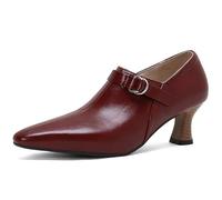 Eestfy Bottes Vintage À Cheville pour Femmes À Bout Pointu Talon en Forme De Gobelet Talon Haut Chaussures Habillées pour LAutomne Et Le Printemps Cocktail Faux Daim Cuir Bottines,Burgundy,47 EU