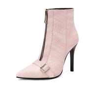 Eestfy Bottines À Talon Aiguille Bout Pointu avec Bride Fermeture Éclair Bottines pour Bureau Travail Soirées Semelle Antidérapante,Rose,36 EU