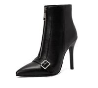 Eestfy Bottines À Talon Aiguille Bout Pointu avec Bride Fermeture Éclair Bottines pour Bureau Travail Soirées Semelle Antidérapante,Noir,48 EU