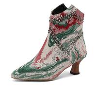 Eestfy Bottines Cloutées Femme à Bout Pointu Talon Kitten Bottes Courtes avec Fermeture Éclair Arrière pour Automne et Réception de Soirée Cuir PU Durable,Color,38 EU