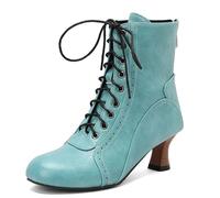 Eestfy Bottines Femme Bottines Courtes À Talon Bloc À Lacets avec Doublure Polaire Chaude pour Mariage Quotidien Et Streetwear Automne-Hiver,Vert,49 EU