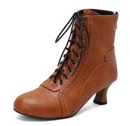 Eestfy Bottines Femme Bottines Courtes À Talon Bloc À Lacets avec Doublure Polaire Chaude pour Mariage Quotidien Et Streetwear Automne-Hiver,Jaune,47 EU