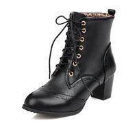 Eestfy Bottines Femme Vintage Brogue Oxford Similicuir À Lacets Motif Wing Tip Talon Large Style Scolaire pour Marche Quotidienne Automne Hiver,Noir,46 EU