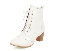 Eestfy Bottines Femme Vintage Brogue Oxford Similicuir À Lacets Motif Wing Tip Talon Large Style Scolaire pour Marche Quotidienne Automne Hiver,Blanc,44 EU