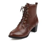 Eestfy Bottines Femme Vintage Brogue Oxford Similicuir À Lacets Motif Wing Tip Talon Large Style Scolaire pour Marche Quotidienne Automne Hiver,Marron,41 EU