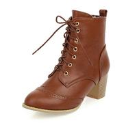 Eestfy Bottines Femme Vintage Brogue Oxford Similicuir À Lacets Motif Wing Tip Talon Large Style Scolaire pour Marche Quotidienne Automne Hiver,Jaune,37 EU