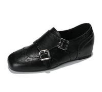 Eestfy Brogues Vintage pour Femmes Mocassins à Bout Ailé Perforé Chaussures Monk Strap Classiques pour l'École Motif Sculpté Rétro,Noir,42 EU