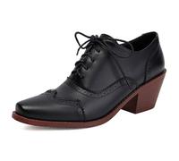 Eestfy Chaussures Brogues Style Britannique Femme Richelieu À Talons Bout Carré À Lacets Escarpins Oxford Talon Bloc Épais Chaussures Habillées Tenue Collège Et Mode Quotidienne,Noir,39 EU