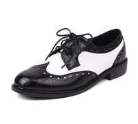 Eestfy Chaussures Classiques en Cuir Oxford Destiné à École pour Femmes Talon Bas Talon Bloc Bout Rond Lacets Wingtip Brogue Souliers Flats pour Travail École Et Port Quotidien,Noir,39 EU