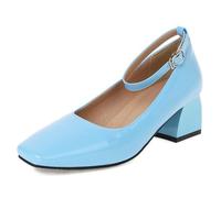 Eestfy Chaussures Confort Femme Escarpins Mary Jane Talon Bloc Bout Carré Courroie Boucle Chaussures De Travail Décontractées pour Marche Et Longue Station Debout,Bleu,50 EU