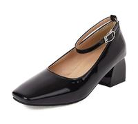 Eestfy Chaussures Confort Femme Escarpins Mary Jane Talon Bloc Bout Carré Courroie Boucle Chaussures De Travail Décontractées pour Marche Et Longue Station Debout,Noir,46 EU