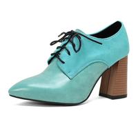 Eestfy Chaussures Court Femme Oxford Block Talon Haut Brogue Talon Empilé Laçage Deux Tons pour Bureau & Réception Soirée Large Taille,Light Green,44 EU
