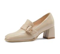 Eestfy Chaussures de Banquet pour Femme Escarpins en Simili Cuir avec Talon Bloc 5cm pour Cocktail et Événements Célébrations Bout Carré Slip-on,Kaki,46 EU