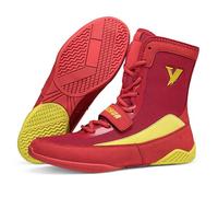 Eestfy Chaussures de Boxe Montantes Maintien Cheville légères Maille Respirante Bottes adhérentes pour compétition entraînement Muay thaï Lutte,Rouge,42 EU