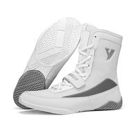 Eestfy Chaussures de Boxe Montantes Maintien Cheville légères Maille Respirante Bottes adhérentes pour compétition entraînement Muay thaï Lutte,Blanc,38 EU