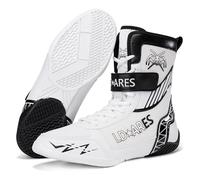 Eestfy Chaussures de Boxe Montantes Semelle adhérente Silhouette légère pour compétition entraînement Muay thaï et mouvements Rapides,Blanc,46 EU