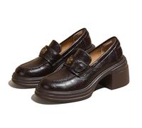 Eestfy Chaussures de Bureau pour Femmes Plateforme à Talon Épais Double Bride Mocassins de Travail pour Business et Usage Quotidien Confortables,Marron,37 EU