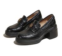 Eestfy Chaussures de Bureau pour Femmes Plateforme à Talon Épais Double Bride Mocassins de Travail pour Business et Usage Quotidien Confortables,Noir,36 EU